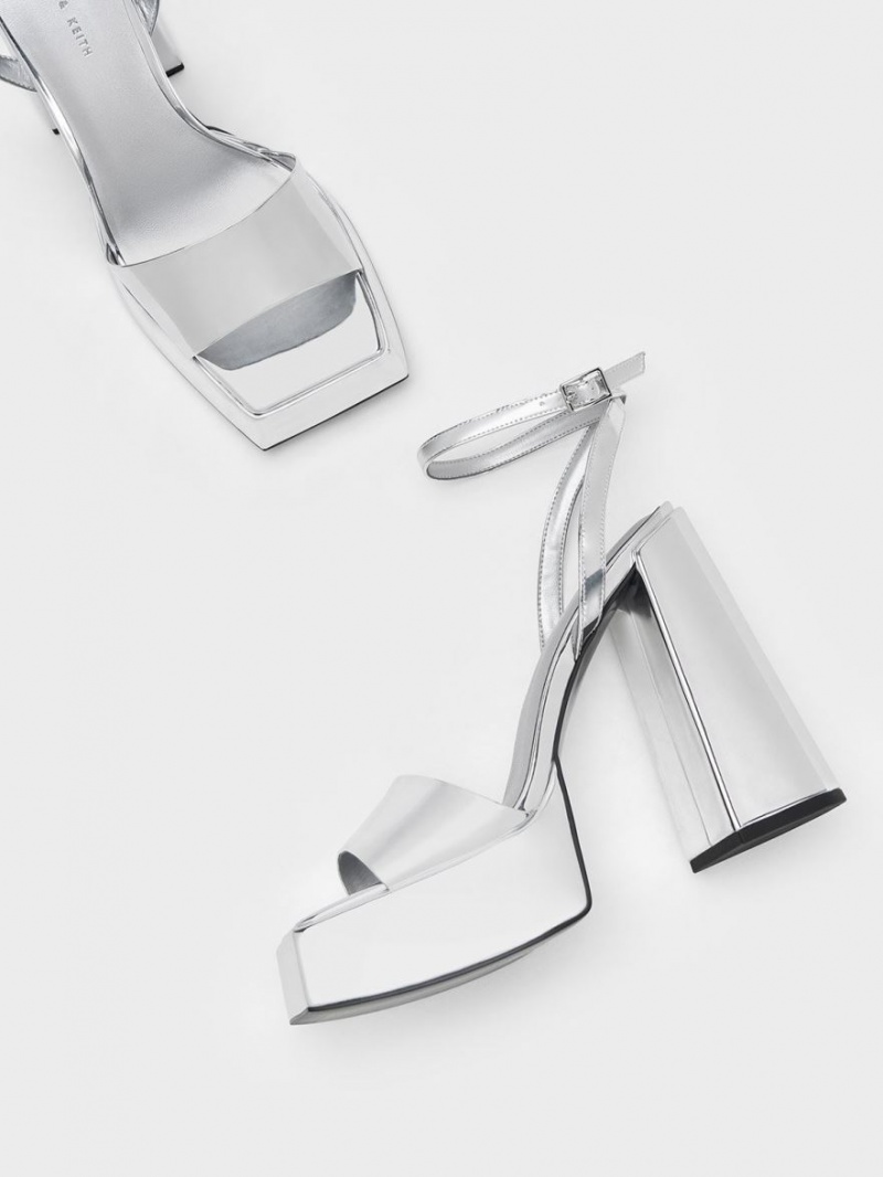 Σανδάλια Με Λουριά Charles And Keith Metallic flatforms Ankle ασημι | 24703-CEMR