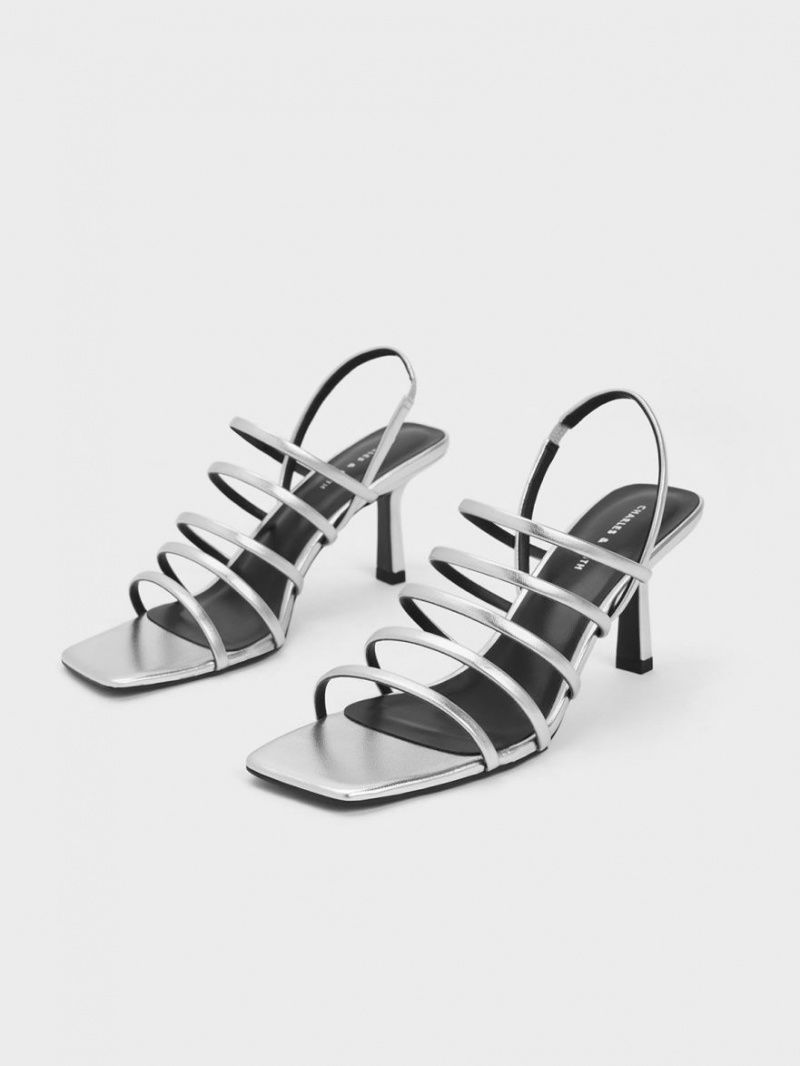σανδαλια με τακουνι Charles And Keith Metallic strappy Blade ασημι | 72658-DHXU