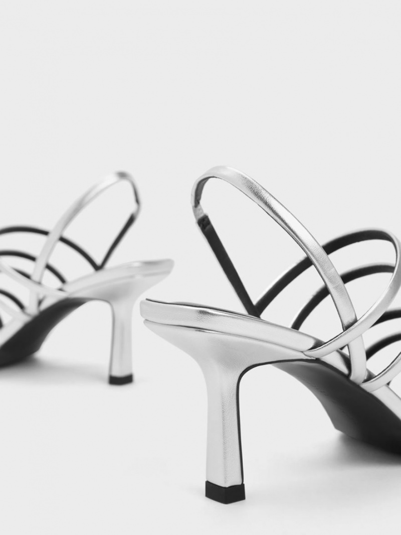 σανδαλια με τακουνι Charles And Keith Metallic strappy Blade ασημι | 72658-DHXU