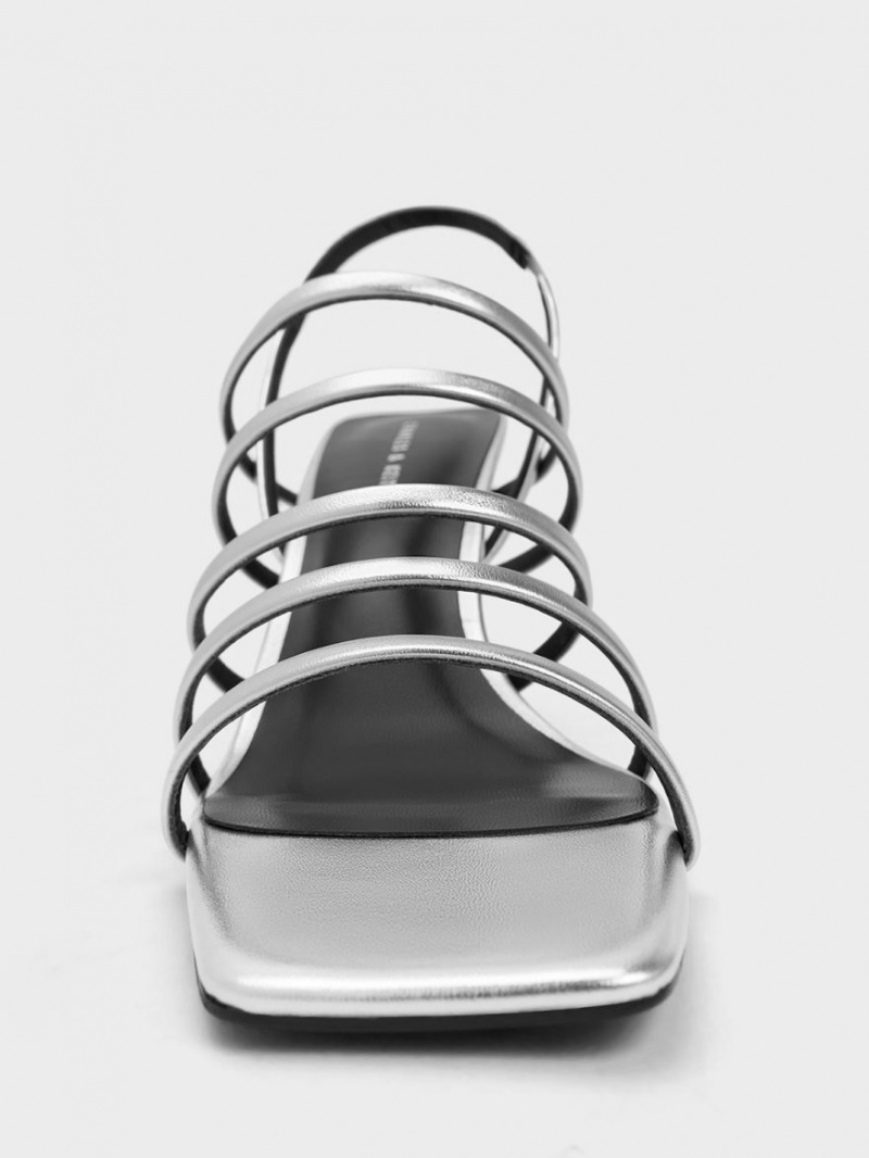 σανδαλια με τακουνι Charles And Keith Metallic strappy Blade ασημι | 72658-DHXU