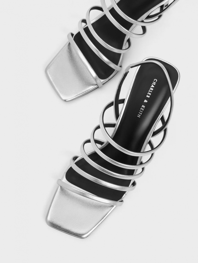 σανδαλια με τακουνι Charles And Keith Metallic strappy Blade ασημι | 72658-DHXU