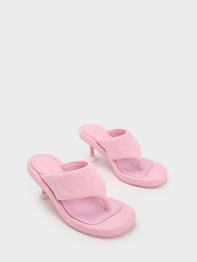 σανδαλια με τακουνι Charles And Keith Noemi Πλεκτά Spool ροζ | 20394-ZEPU