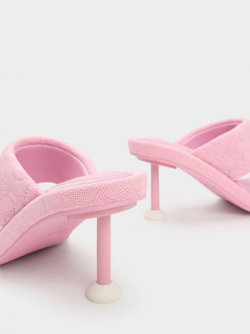 σανδαλια με τακουνι Charles And Keith Noemi Πλεκτά Spool ροζ | 20394-ZEPU