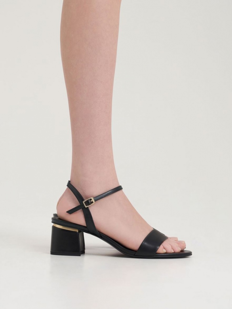 σανδαλια με τακουνι Charles And Keith Open toe Ankle λουρακια Block μαυρα | 41790-DZYF