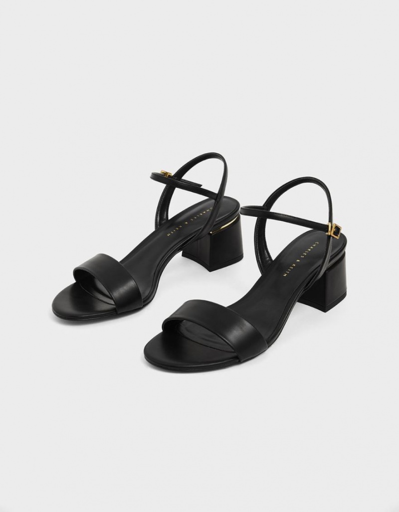σανδαλια με τακουνι Charles And Keith Open toe Ankle λουρακια Block μαυρα | 41790-DZYF
