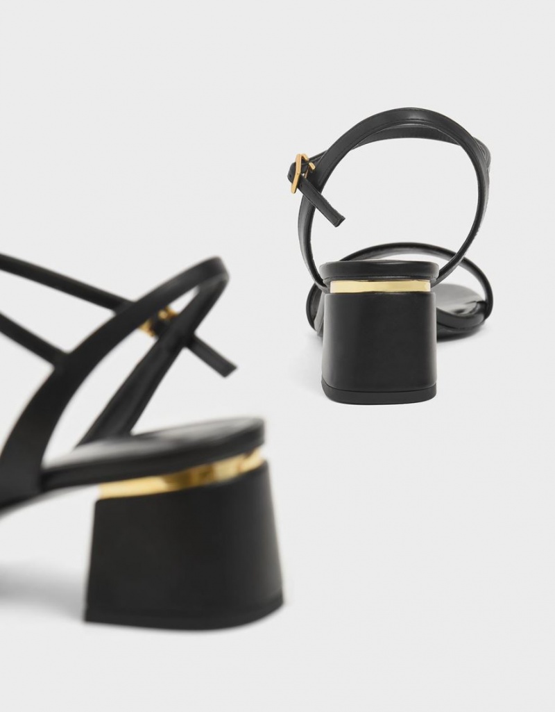 σανδαλια με τακουνι Charles And Keith Open toe Ankle λουρακια Block μαυρα | 41790-DZYF
