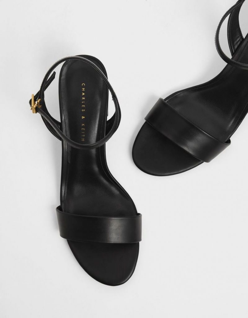 σανδαλια με τακουνι Charles And Keith Open toe Ankle λουρακια Block μαυρα | 41790-DZYF