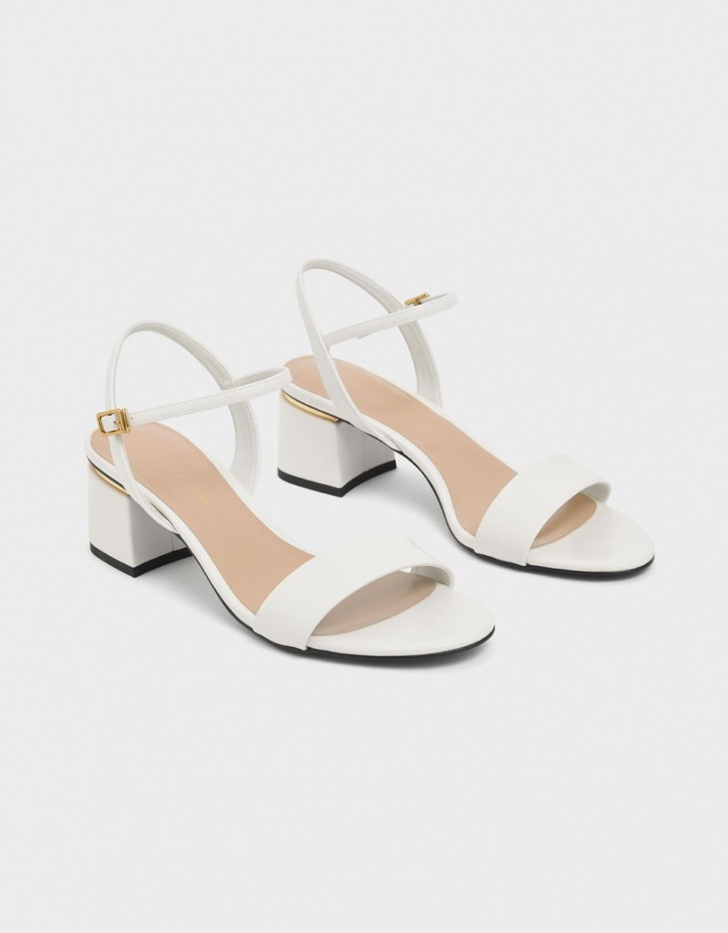 σανδαλια με τακουνι Charles And Keith Open toe Ankle λουρακια Block ασπρα | 05768-RGQB