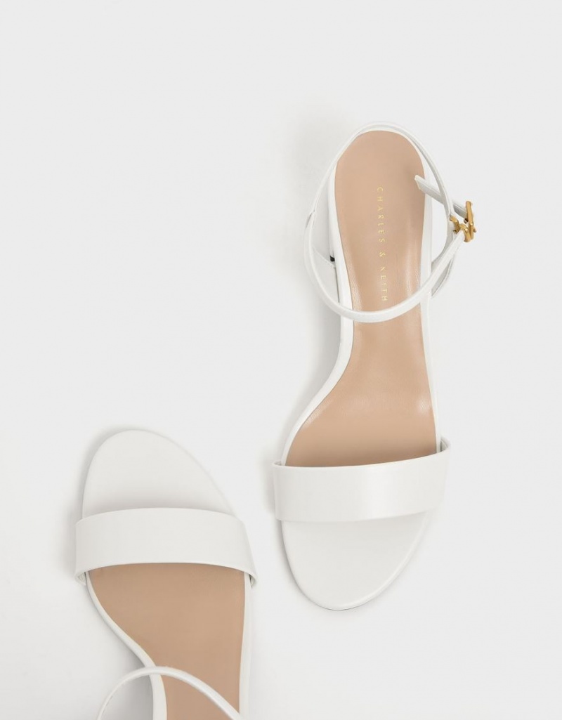 σανδαλια με τακουνι Charles And Keith Open toe Ankle λουρακια Block ασπρα | 05768-RGQB