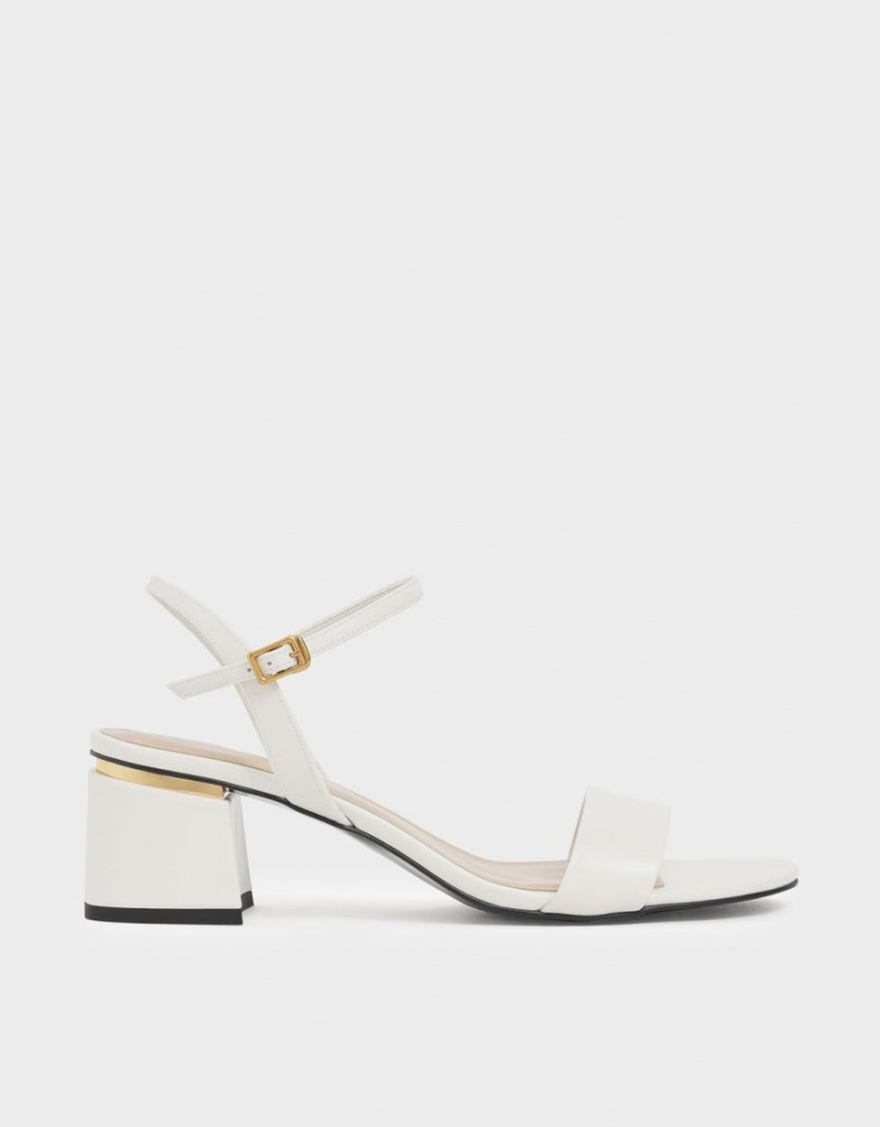 σανδαλια με τακουνι Charles And Keith Open toe Ankle λουρακια Block ασπρα | 05768-RGQB