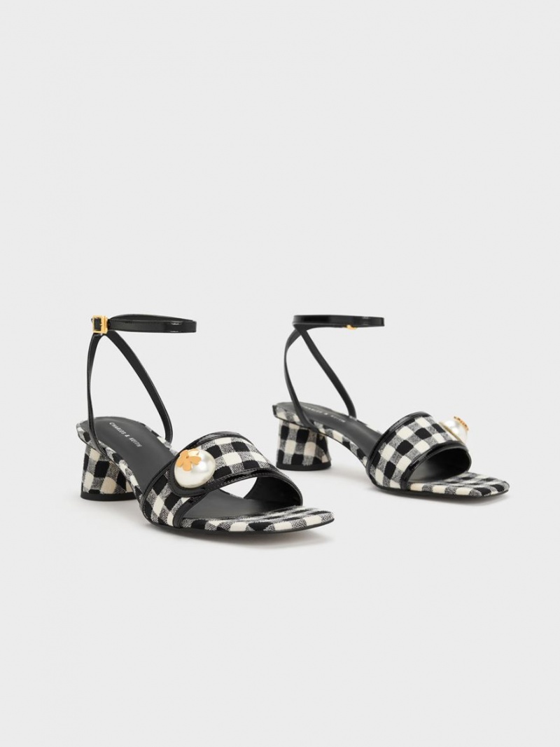 σανδαλια με τακουνι Charles And Keith Pearl-Embellished Gingham Πολύχρωμο | 23084-GVSA