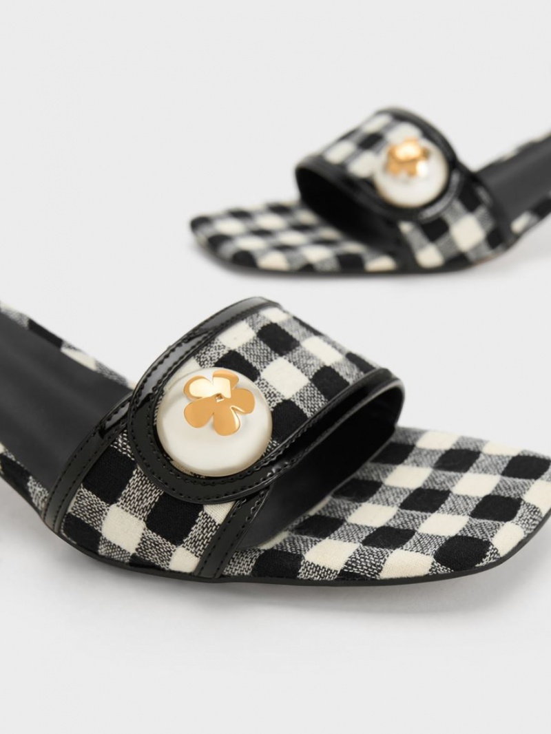 σανδαλια με τακουνι Charles And Keith Pearl-Embellished Gingham Πολύχρωμο | 23084-GVSA