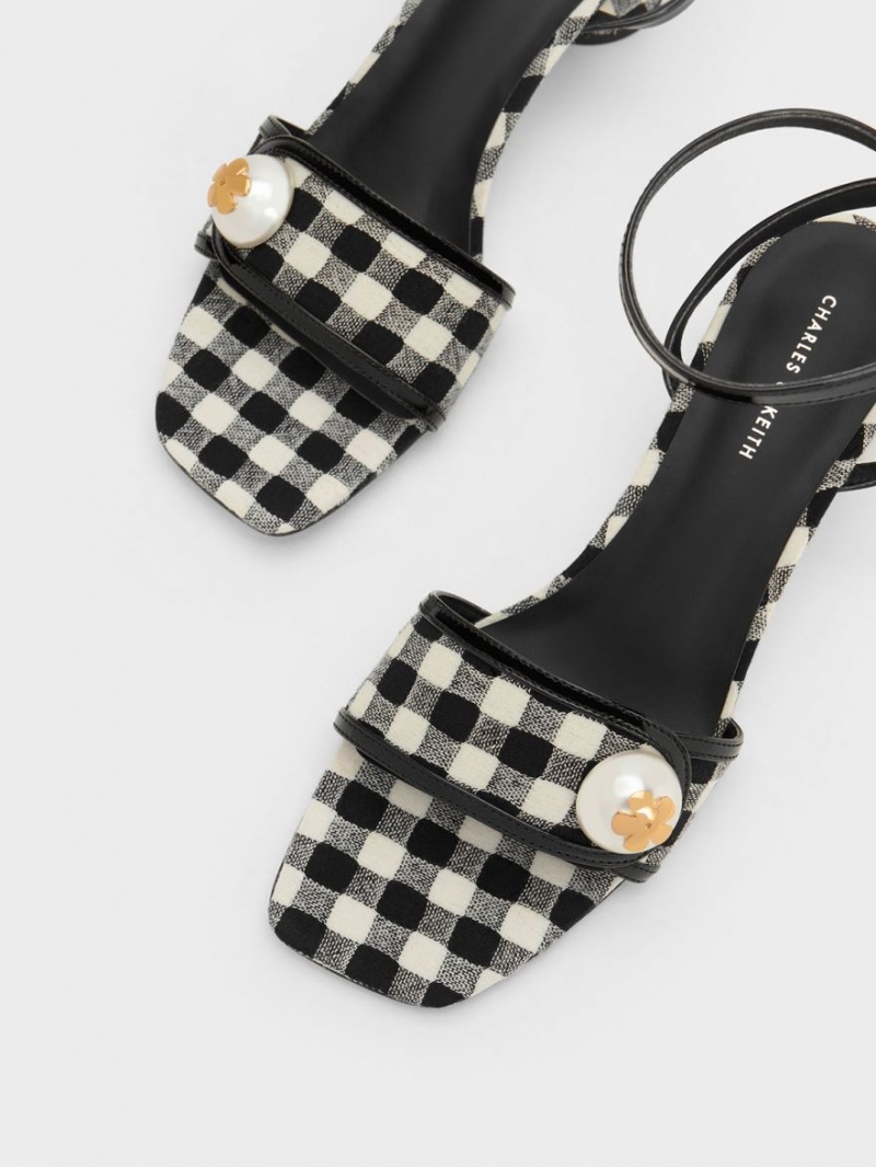 σανδαλια με τακουνι Charles And Keith Pearl-Embellished Gingham Πολύχρωμο | 23084-GVSA