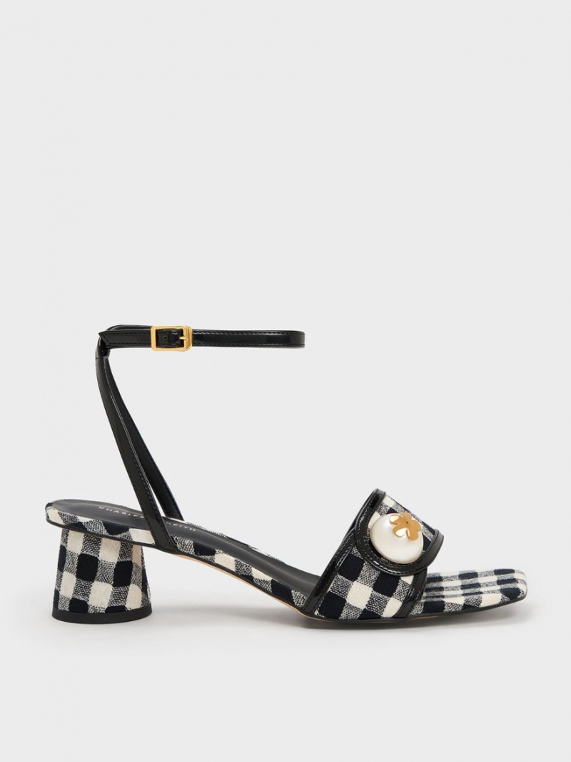 σανδαλια με τακουνι Charles And Keith Pearl-Embellished Gingham Πολύχρωμο | 23084-GVSA