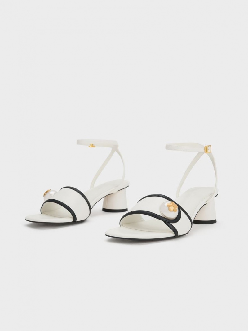 σανδαλια με τακουνι Charles And Keith Pearl-Embellished ασπρα | 38106-UDZG