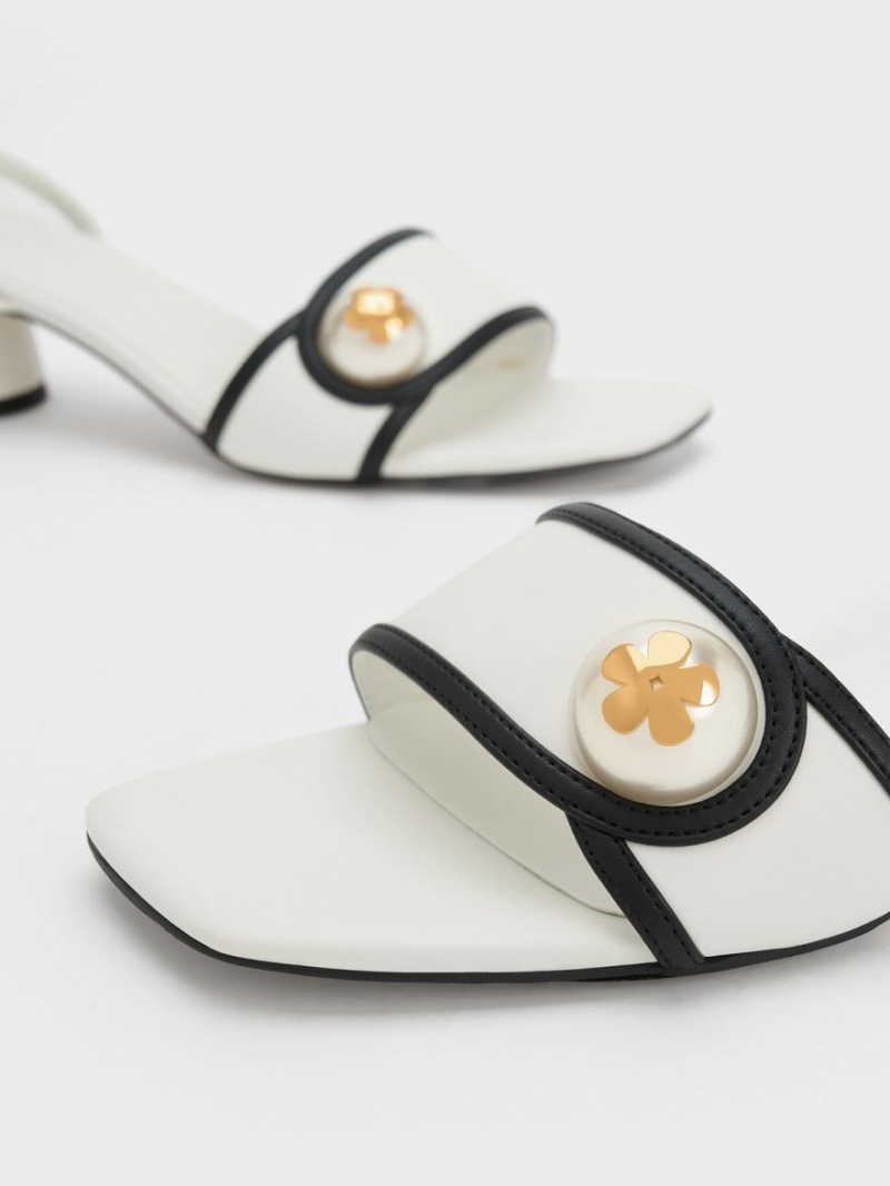 σανδαλια με τακουνι Charles And Keith Pearl-Embellished ασπρα | 38106-UDZG