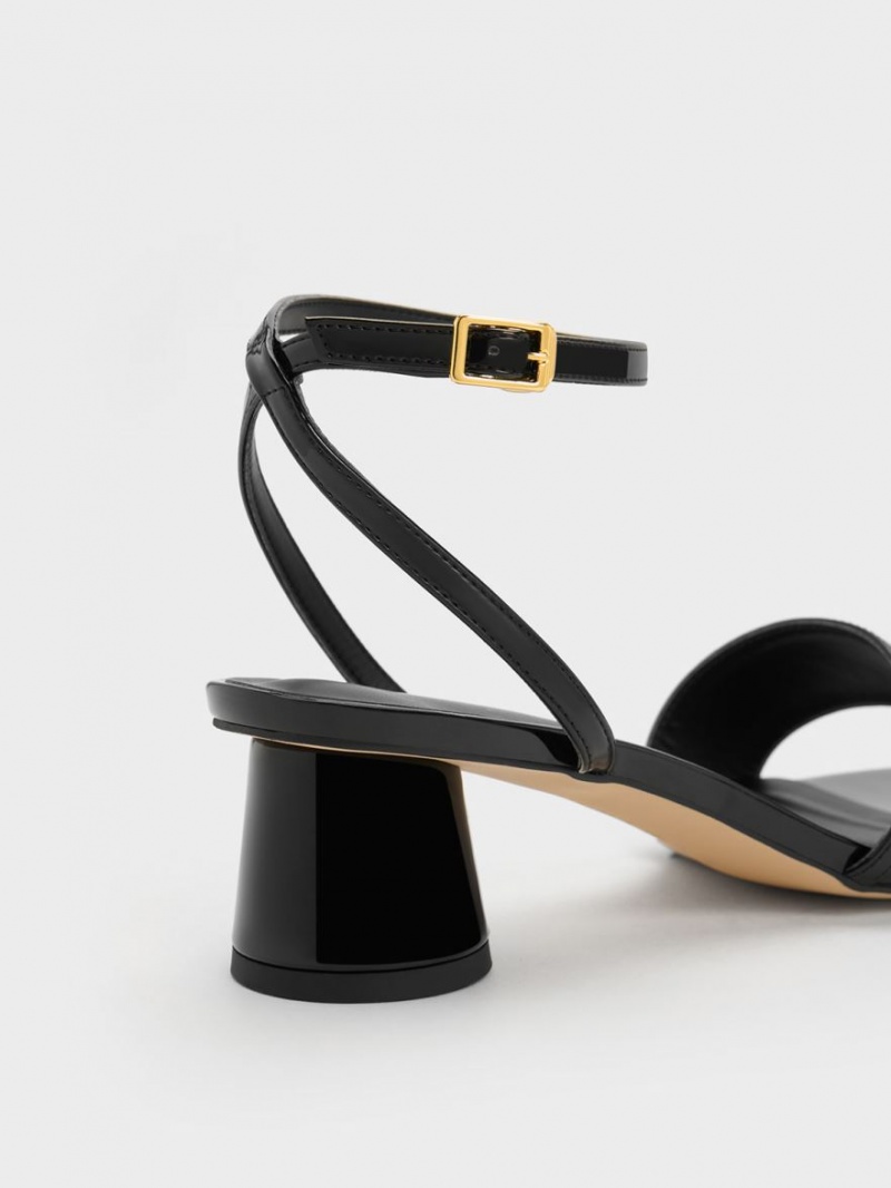 σανδαλια με τακουνι Charles And Keith Pearl-Embellished λουστρινι μαυρα | 07249-NCXV