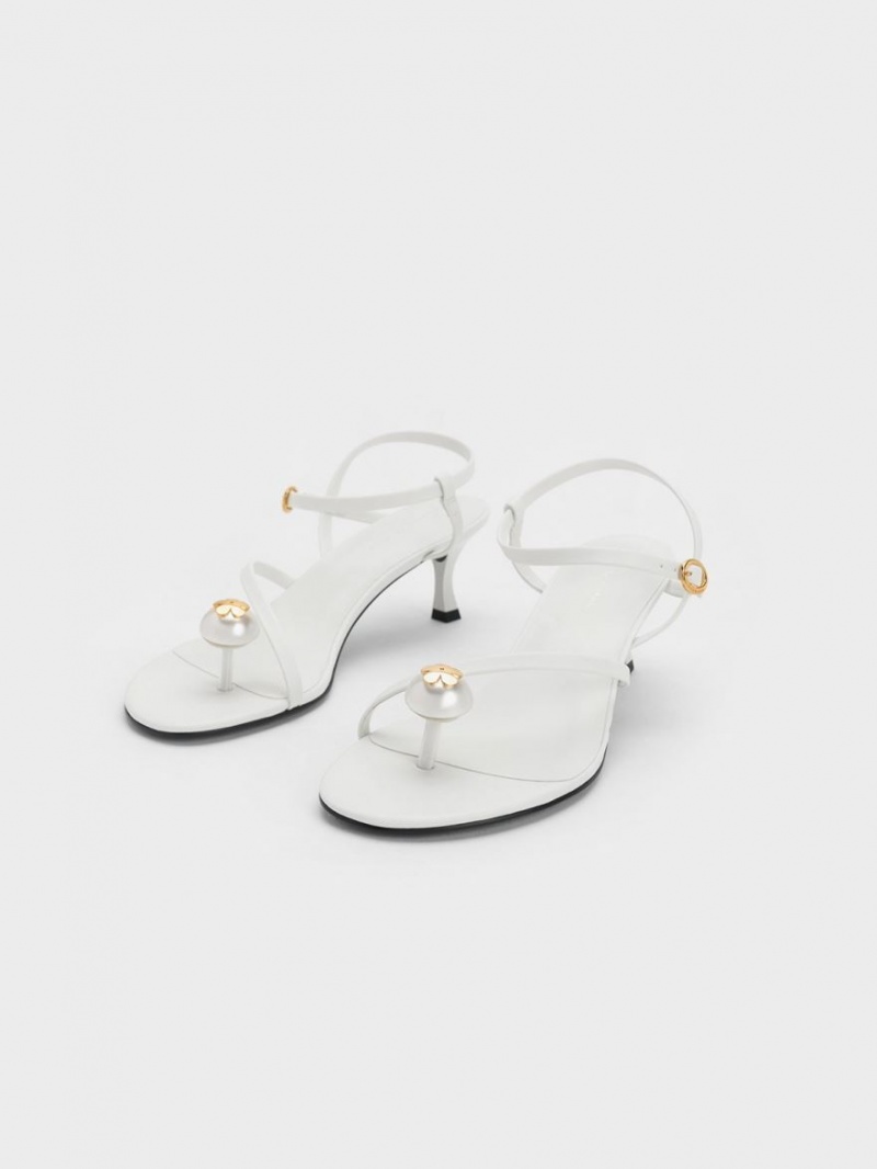Σανδάλια Με Λουριά Charles And Keith Pearl Embellished ασπρα | 67453-ALVM
