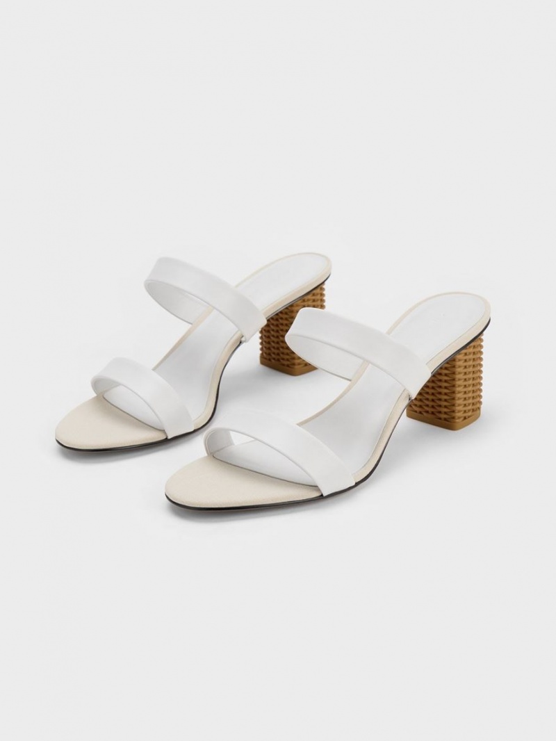 σανδαλια με τακουνι Charles And Keith Rattan Block ασπρα | 05218-XBFH