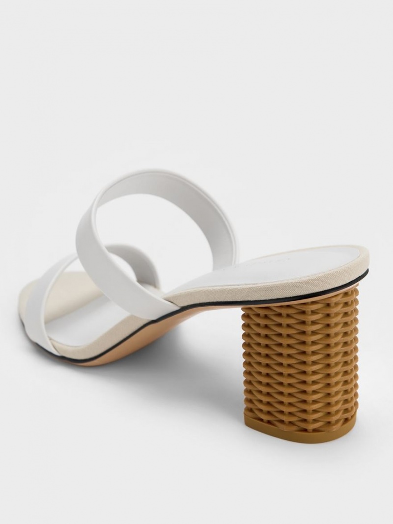 σανδαλια με τακουνι Charles And Keith Rattan Block ασπρα | 05218-XBFH