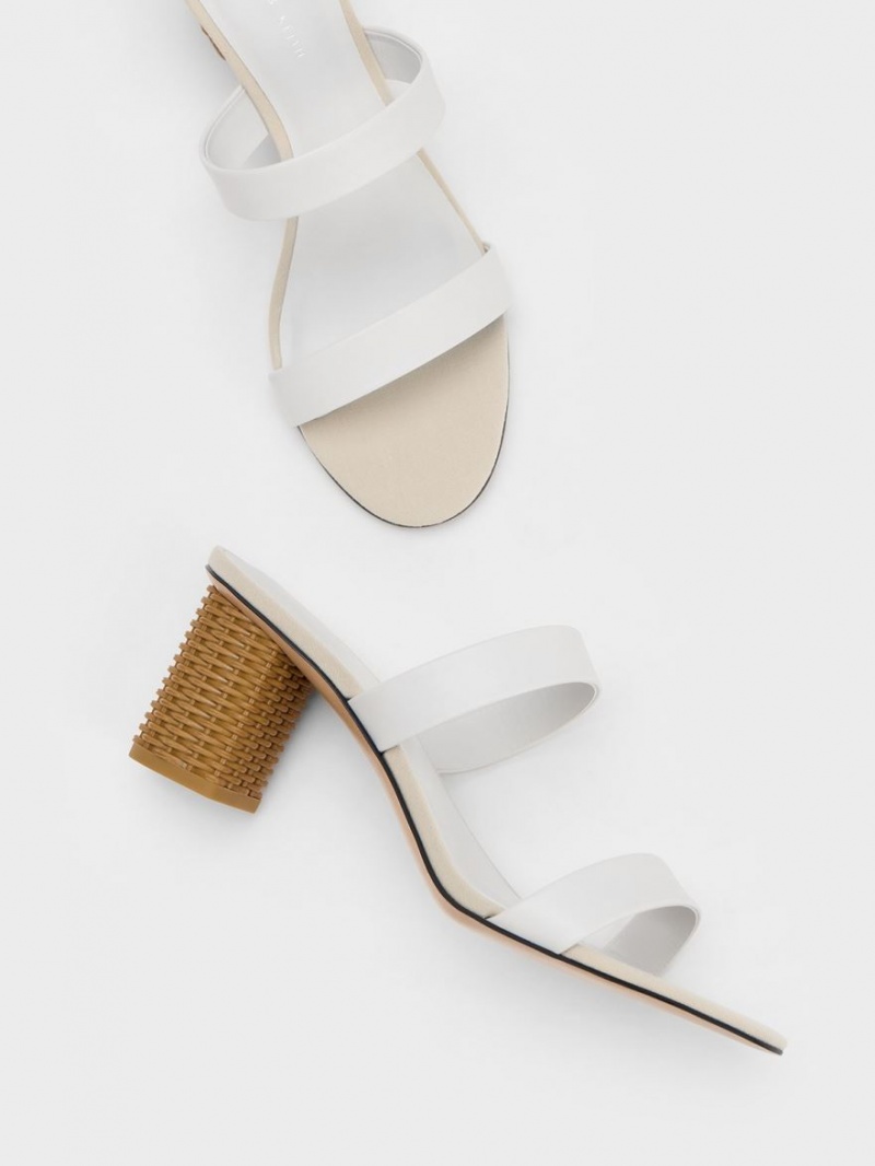 σανδαλια με τακουνι Charles And Keith Rattan Block ασπρα | 05218-XBFH