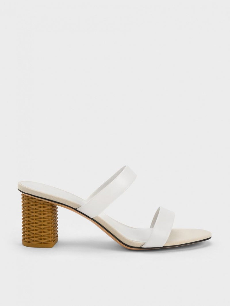 σανδαλια με τακουνι Charles And Keith Rattan Block ασπρα | 05218-XBFH