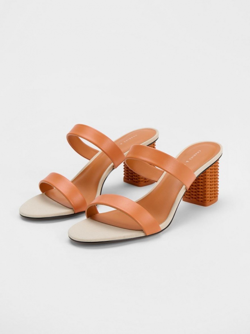 σανδαλια με τακουνι Charles And Keith Rattan Block πορτοκαλι | 75960-REFZ