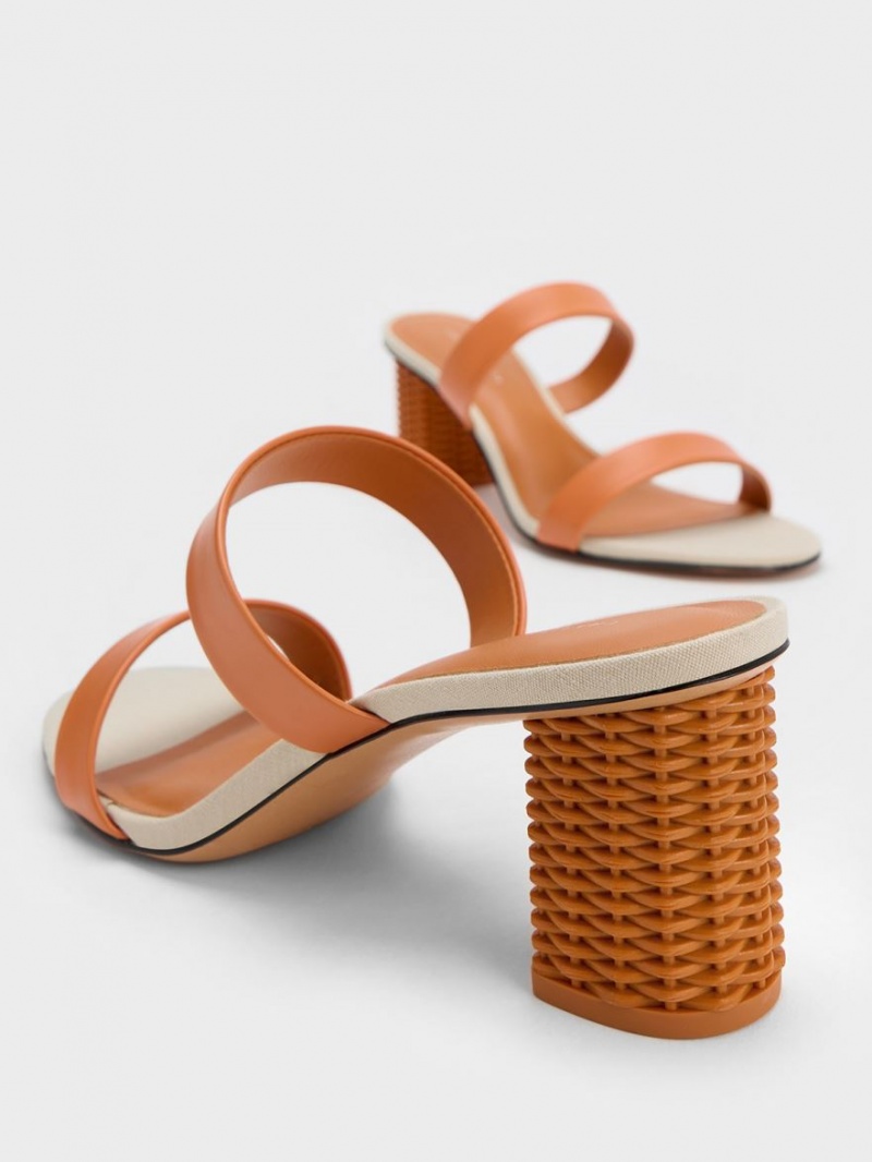 σανδαλια με τακουνι Charles And Keith Rattan Block πορτοκαλι | 75960-REFZ