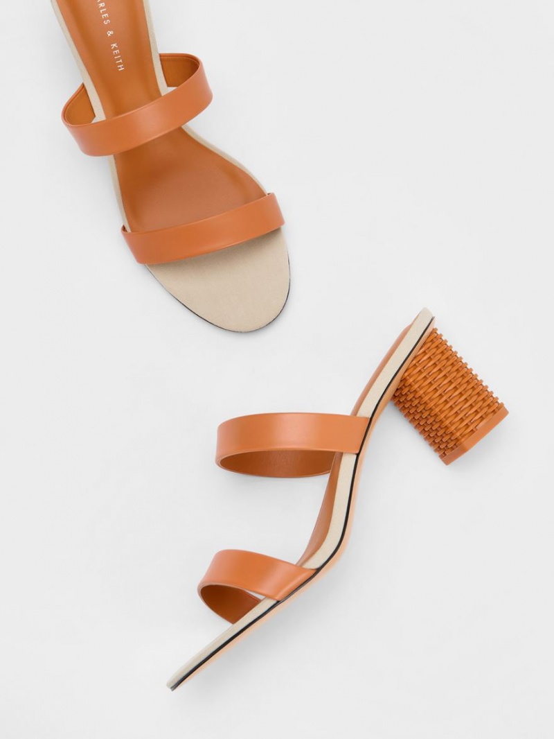 σανδαλια με τακουνι Charles And Keith Rattan Block πορτοκαλι | 75960-REFZ
