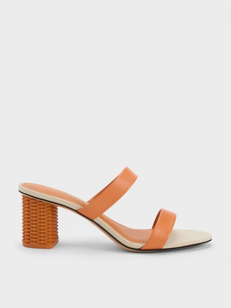 σανδαλια με τακουνι Charles And Keith Rattan Block πορτοκαλι | 75960-REFZ
