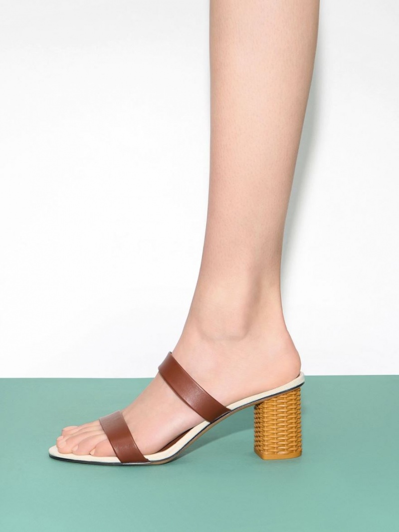 σανδαλια με τακουνι Charles And Keith Rattan Block καφε | 79305-ESBD