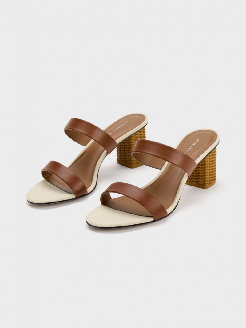 σανδαλια με τακουνι Charles And Keith Rattan Block καφε | 79305-ESBD