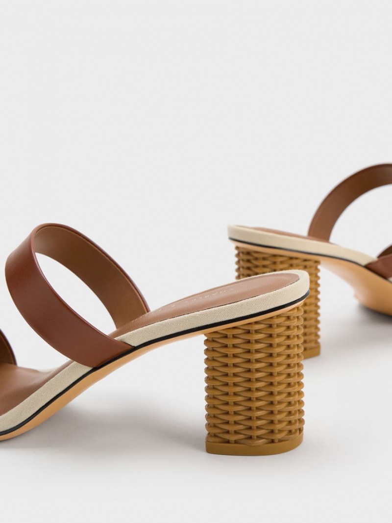 σανδαλια με τακουνι Charles And Keith Rattan Block καφε | 79305-ESBD