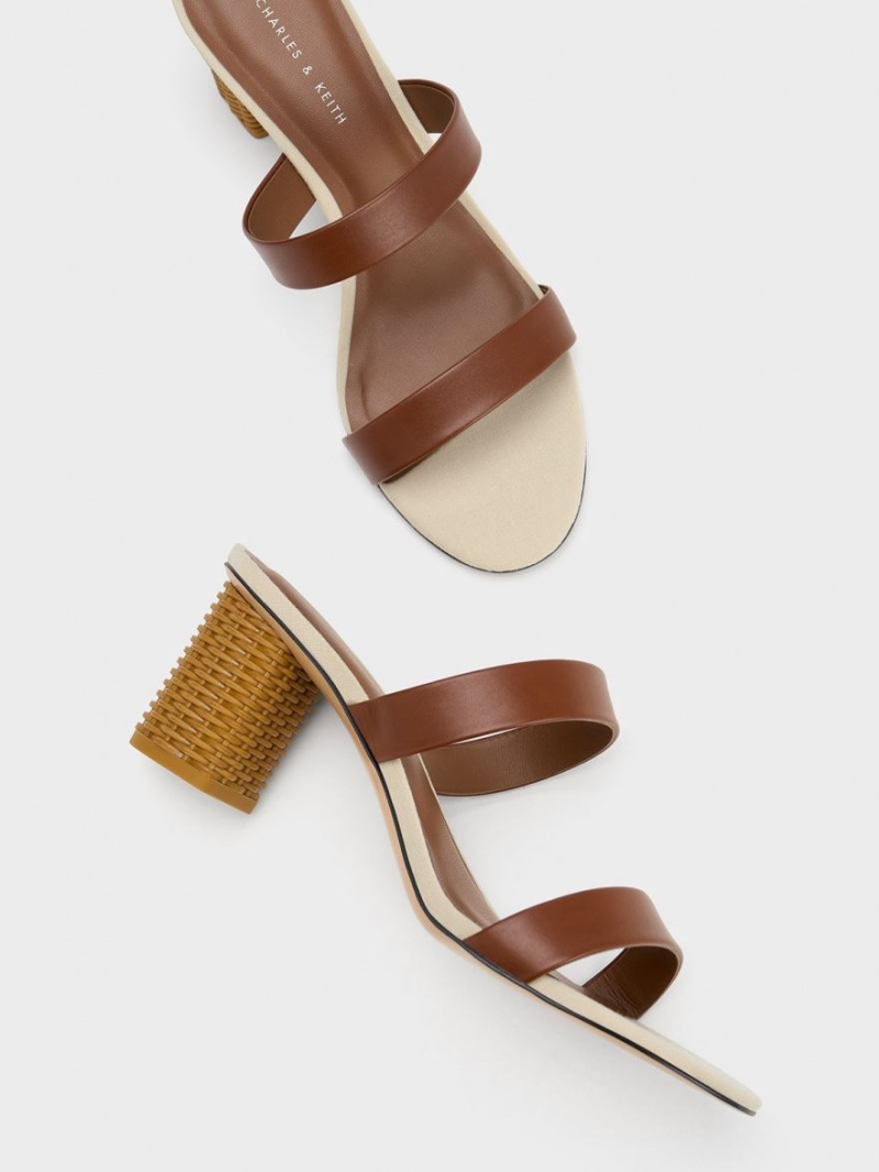 σανδαλια με τακουνι Charles And Keith Rattan Block καφε | 79305-ESBD