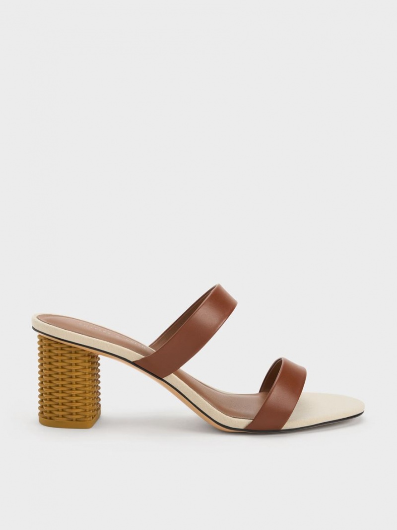 σανδαλια με τακουνι Charles And Keith Rattan Block καφε | 79305-ESBD