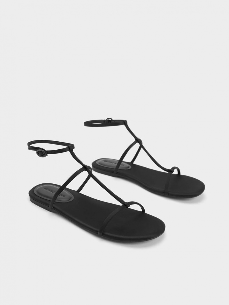 Σανδάλια Με Λουριά Charles And Keith Recycled Polyester T-Bar Ankle μαυρα | 45679-ZKNJ