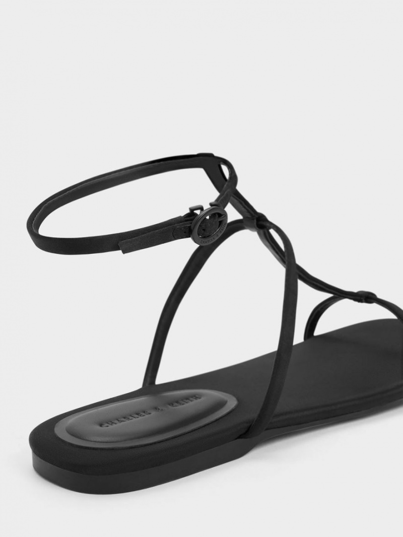 Σανδάλια Με Λουριά Charles And Keith Recycled Polyester T-Bar Ankle μαυρα | 45679-ZKNJ