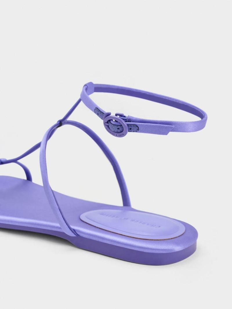 Σανδάλια Με Λουριά Charles And Keith Recycled Polyester T-Bar Ankle μωβ | 52179-SWYO