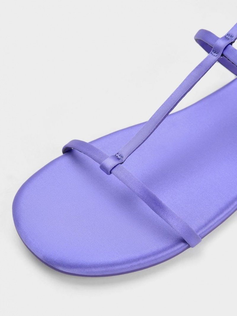 Σανδάλια Με Λουριά Charles And Keith Recycled Polyester T-Bar Ankle μωβ | 52179-SWYO