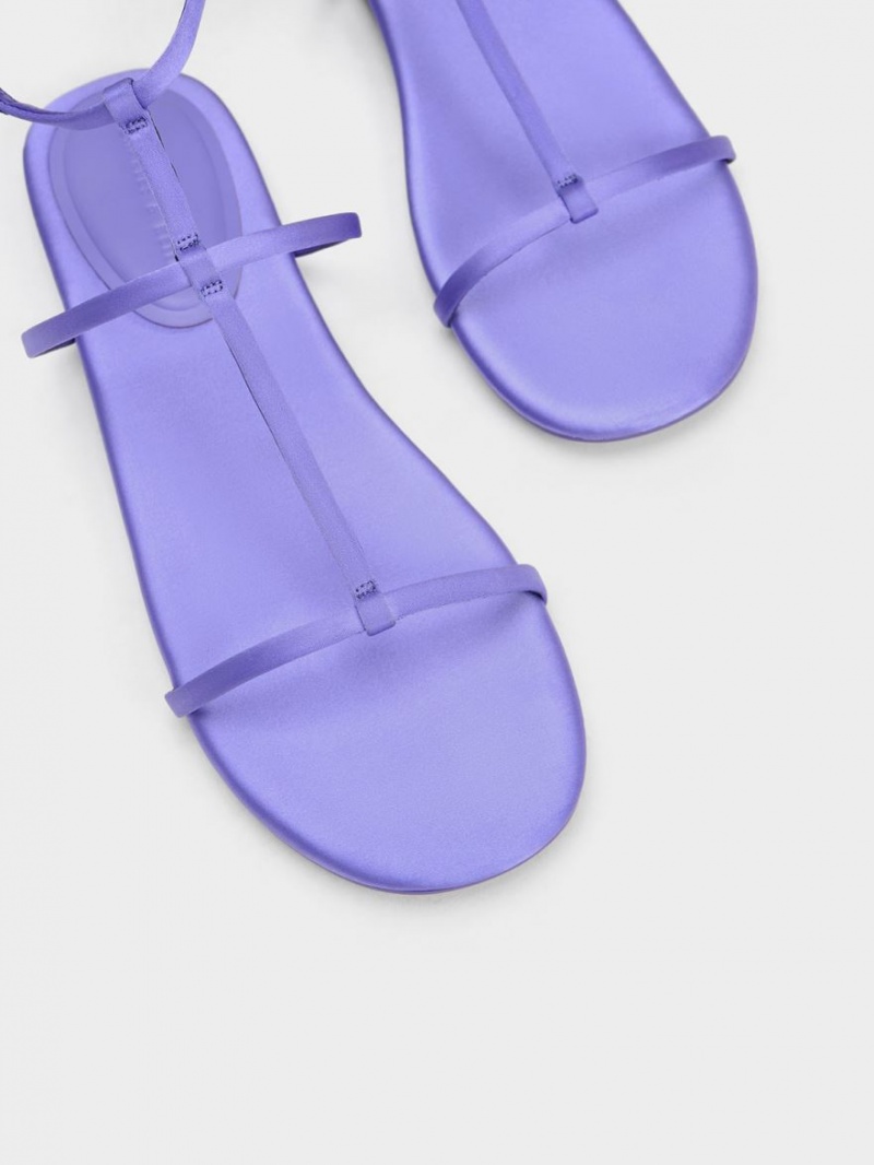 Σανδάλια Με Λουριά Charles And Keith Recycled Polyester T-Bar Ankle μωβ | 52179-SWYO