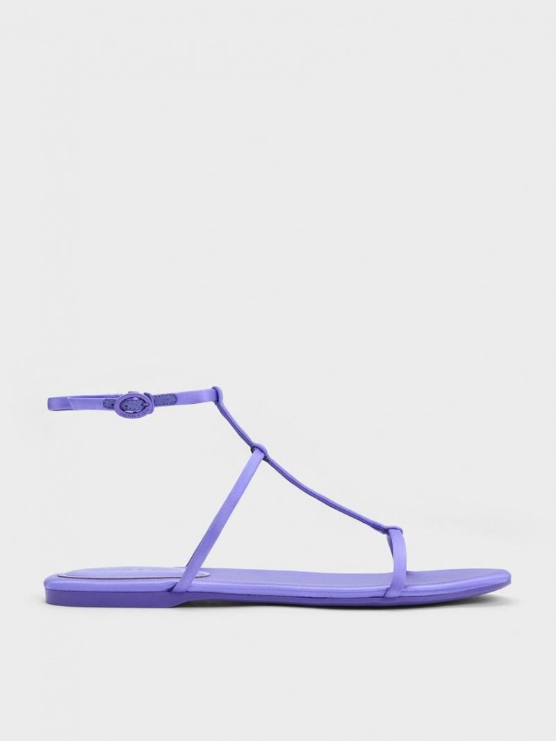 Σανδάλια Με Λουριά Charles And Keith Recycled Polyester T-Bar Ankle μωβ | 52179-SWYO