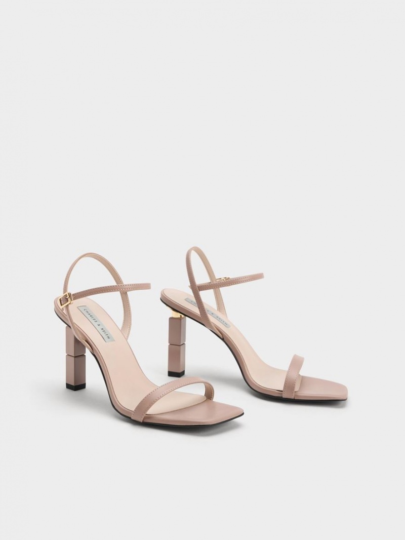 σανδαλια με τακουνι Charles And Keith Sculptural Μπεζ | 97286-JHIR