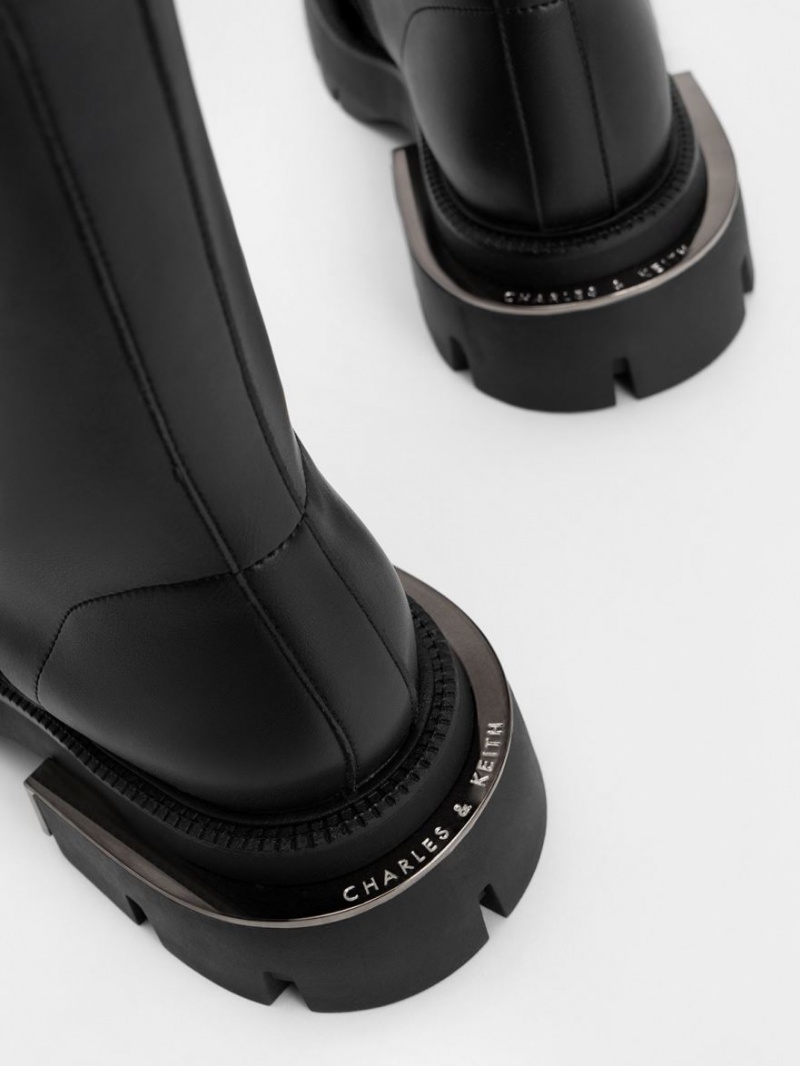 μποτεσ με κορδονια Charles And Keith Selma Metallic Accent μαυρα | 79205-CJWA