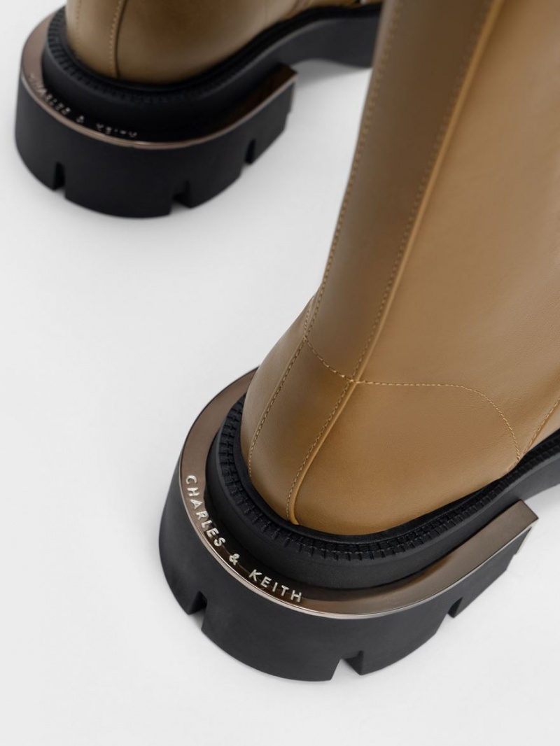 μποτεσ με κορδονια Charles And Keith Selma Metallic Accent Ελιά | 21548-UQXB