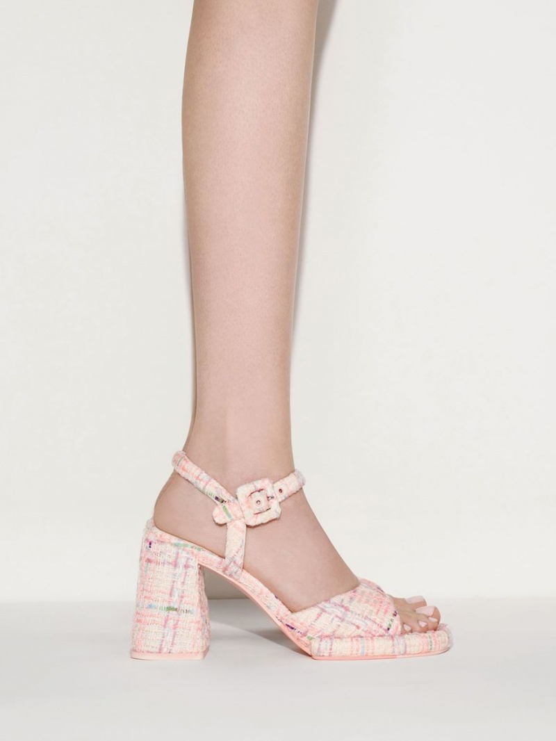 σανδαλια με τακουνι Charles And Keith Sinead Tweed Trapeze Heel Buckled Πολύχρωμο | 02798-NYSW