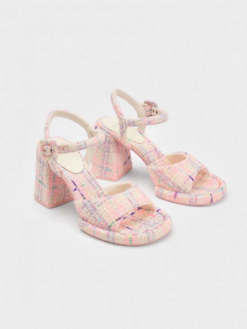 σανδαλια με τακουνι Charles And Keith Sinead Tweed Trapeze Heel Buckled Πολύχρωμο | 02798-NYSW