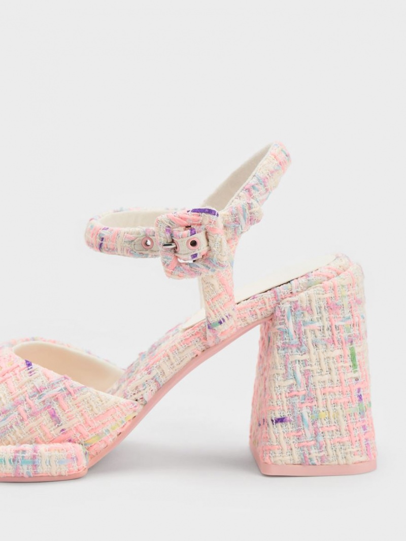 σανδαλια με τακουνι Charles And Keith Sinead Tweed Trapeze Heel Buckled Πολύχρωμο | 02798-NYSW