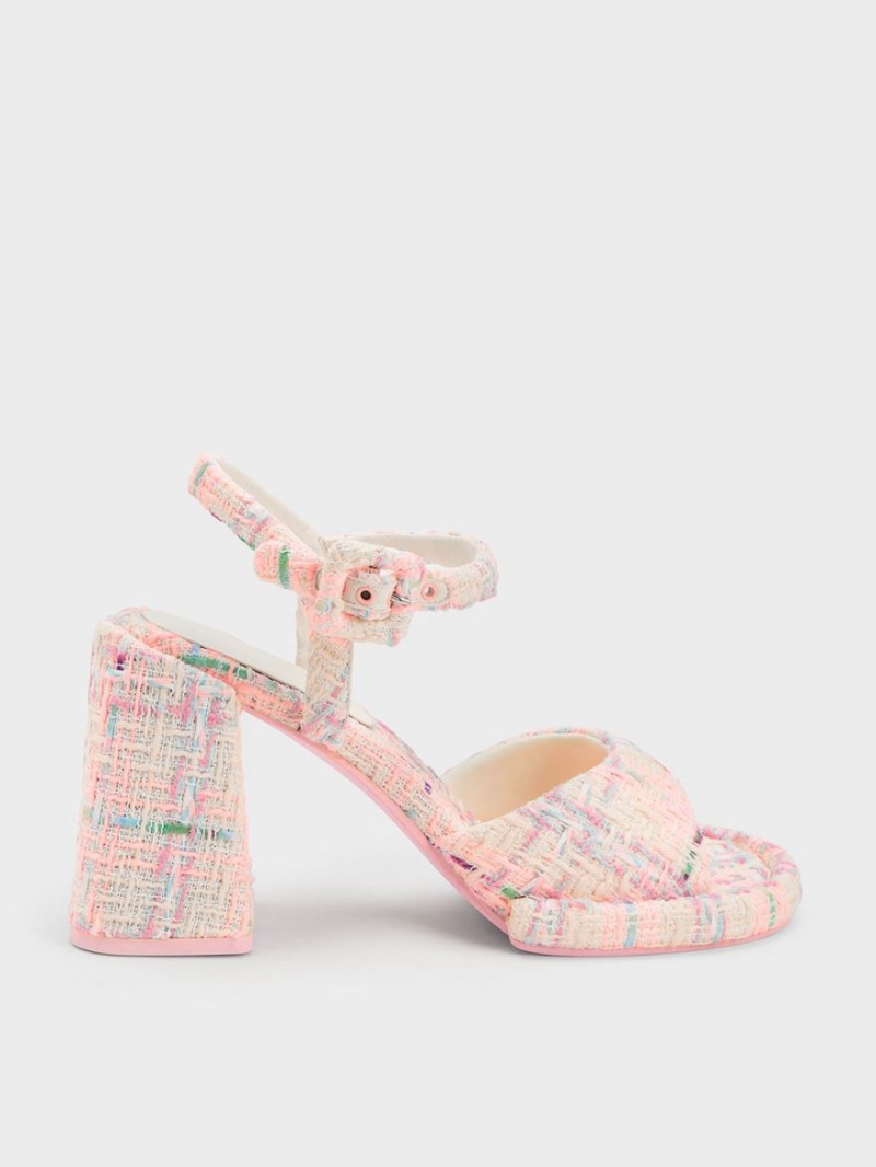 σανδαλια με τακουνι Charles And Keith Sinead Tweed Trapeze Heel Buckled Πολύχρωμο | 02798-NYSW