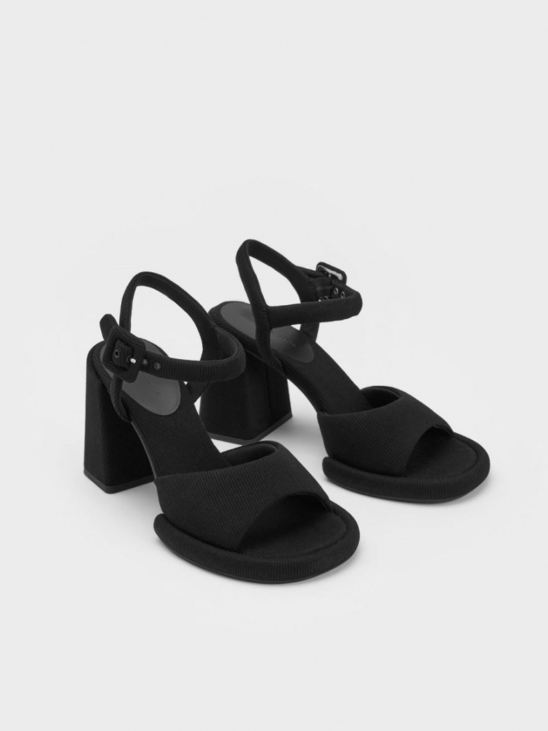 σανδαλια με τακουνι Charles And Keith Sinead Woven Trapeze Heel Buckled μαυρα | 09748-EOTA