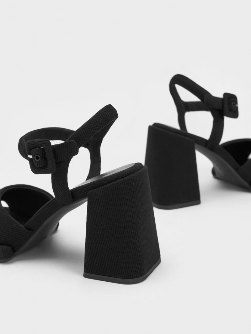 σανδαλια με τακουνι Charles And Keith Sinead Woven Trapeze Heel Buckled μαυρα | 09748-EOTA